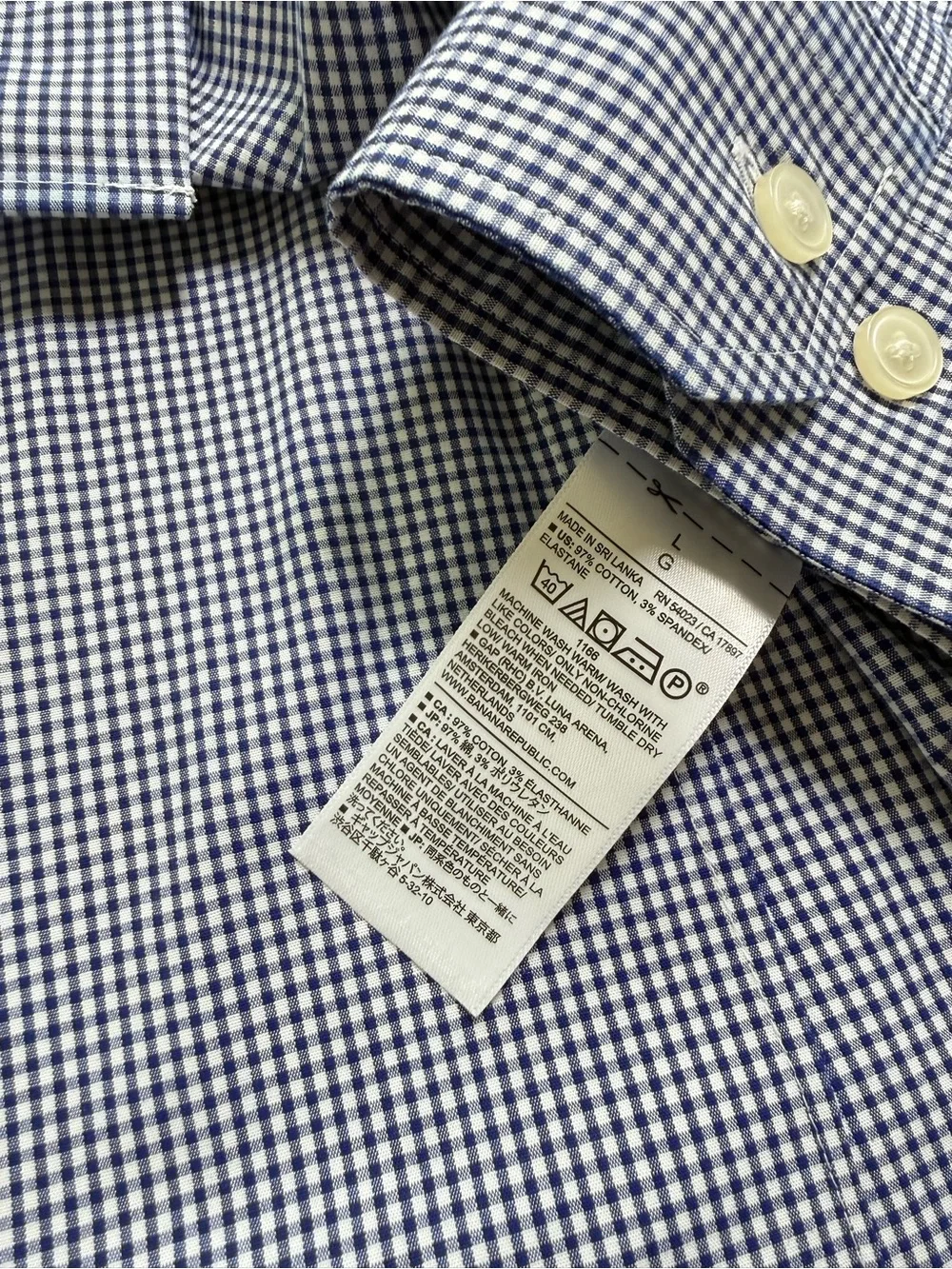 Banana Republic Blue Micro Gingham Athletic Fit Shirt Large